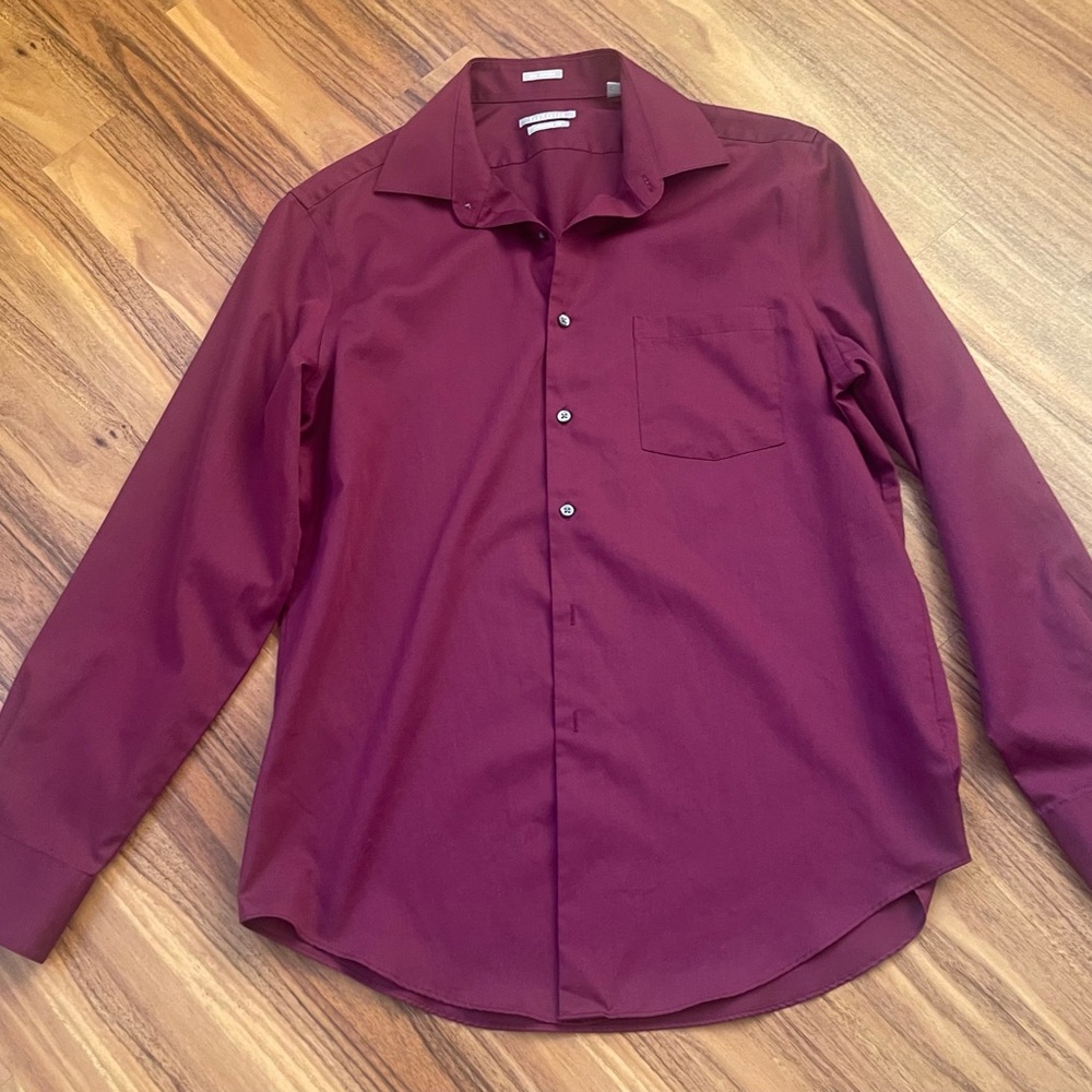 Van Heusen Dress Shirt Mens Wrinkle Free Long Sleeve Fitted, Magenta, Size 15